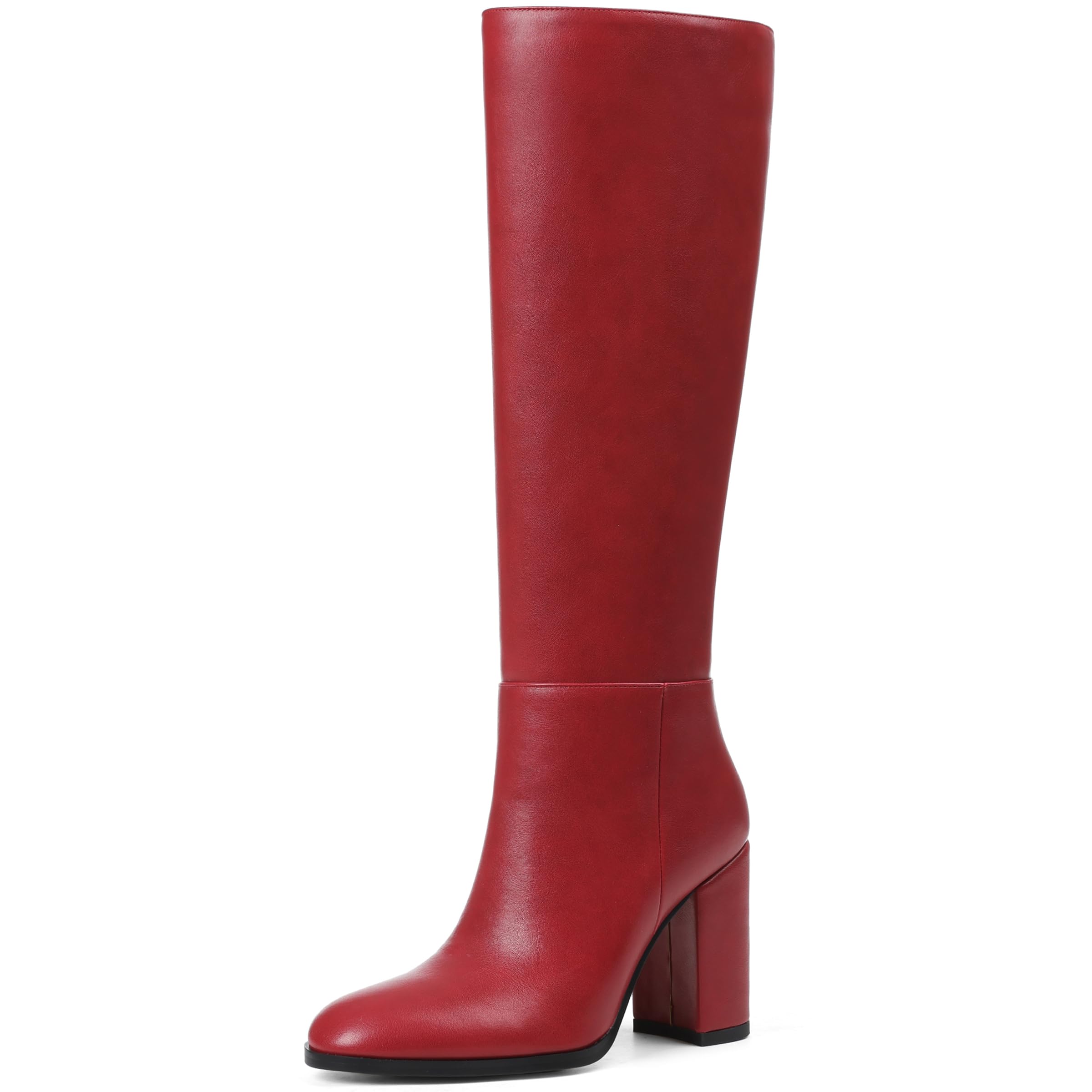 Oiamenne Womens Knee High Boots Round Toe Chunky Heeled Tall Boots with Side Zipper Fashion Boots for Women