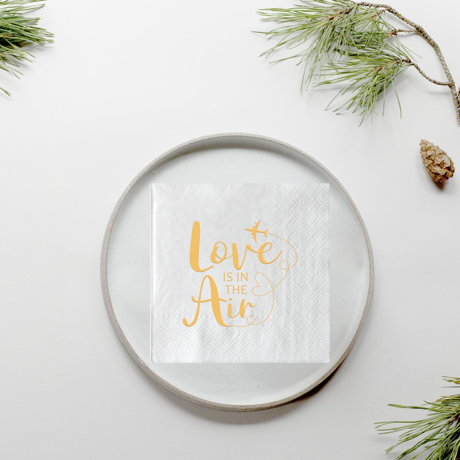 Love is In the Air Napkins Gold Foil and White Wedding Napkins Airplane 50 Pack of Paper Bar Berverage Cocktail Napkins for Wedding Engagement Bachelorette Bridal Shower Party Decorations 3 Ply