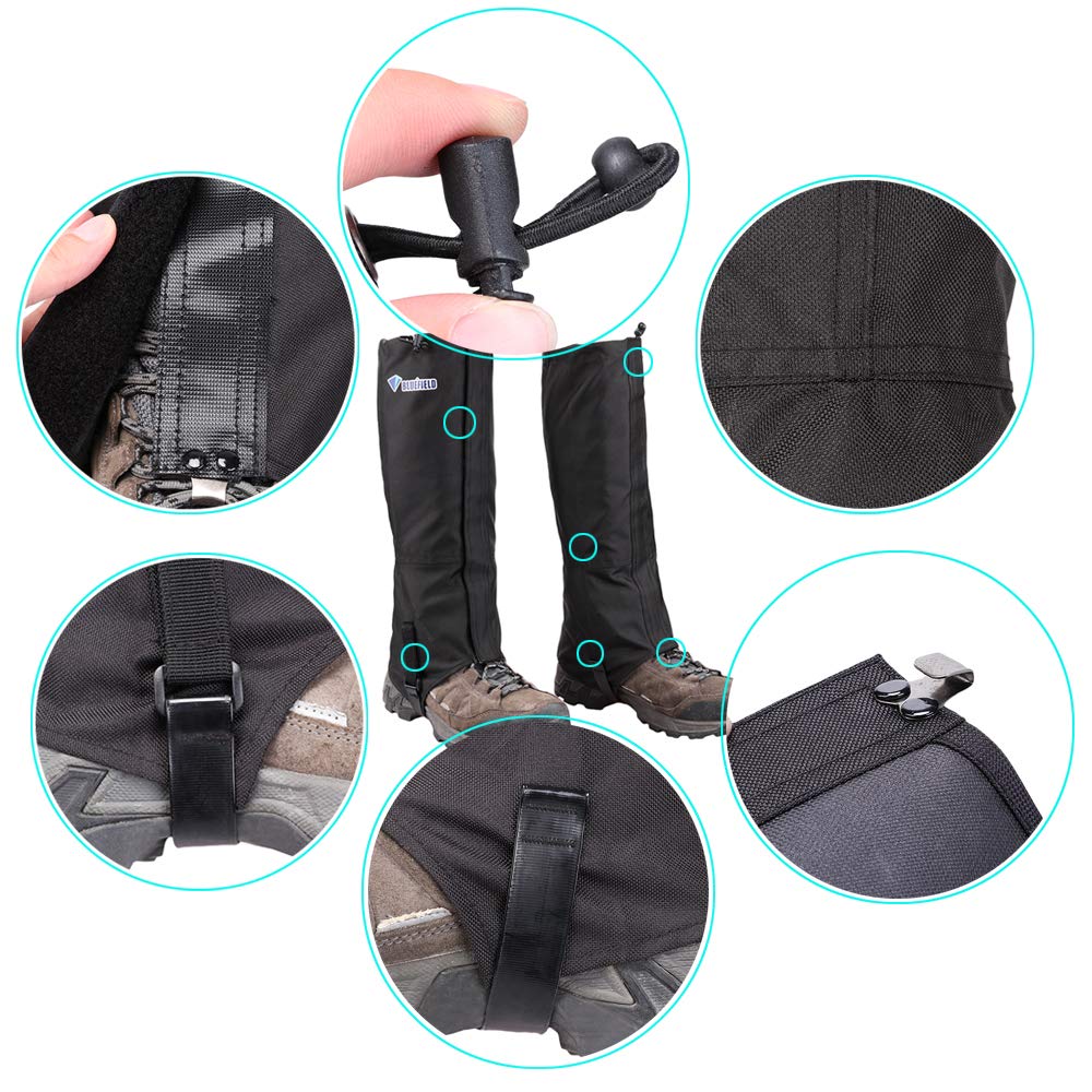 MAGARROW Outdoor Waterproof Gaiters Leg Gaiters Adult Snow Gaiters Waterproof Shoe Cover for Hiking Climbing Hiking (Black) (M, Black) - Image 3