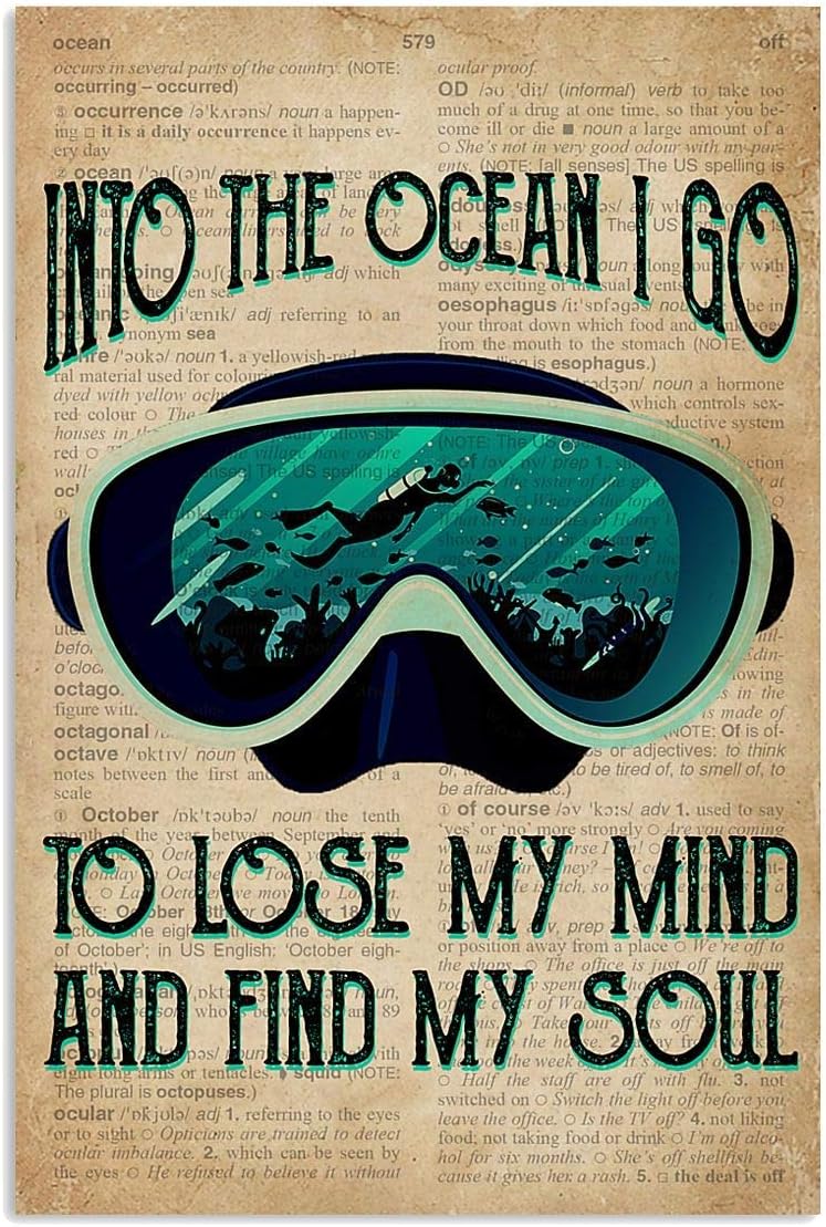 Maikurixukay Dictionary Into The Ocean I Go Scuba Diving Poster Wall Art Home Decor