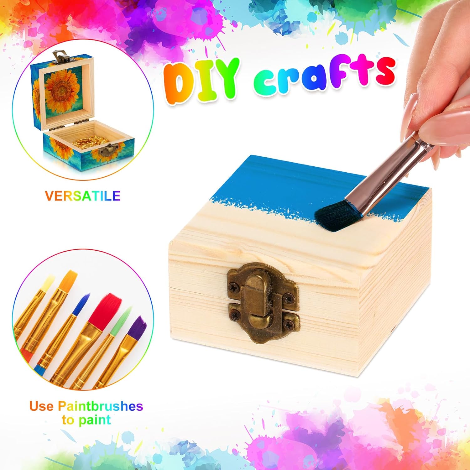 Sintuff 48 Pack Small Unfinished Wooden Boxes for Crafts 2.7 x 2.7 x 1.6 Inch Storage Treasure Chest with Hinged Lids Clasp Mini Pine Wood Jewelry Gift Boxes for DIY Bracelet Home Decorate Party Favor