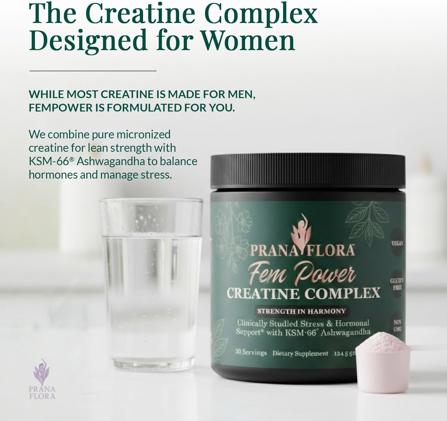 FemPower Creatine for Women - Micronized Creatine Monohydrate with KSM-66 Ashwagandha for Strength, Brain Health, and Hormonal Balance - Unflavored, 30 Servings