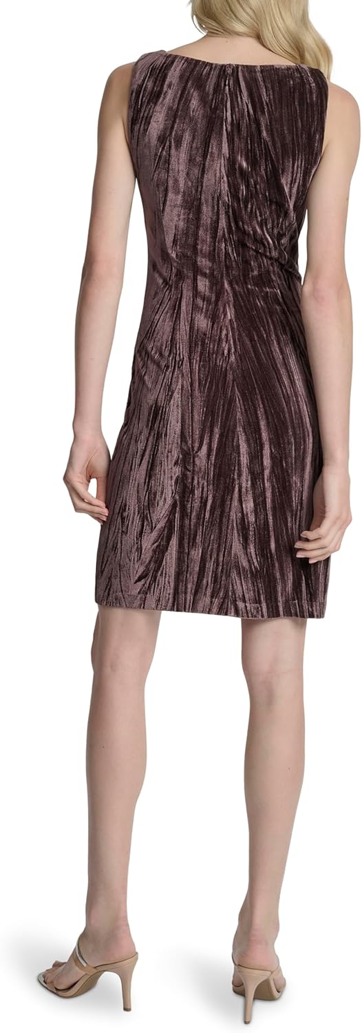 DKNY Women's Sleeveless Jewel Neck Ruched Bodice Mini Dress - Image 4