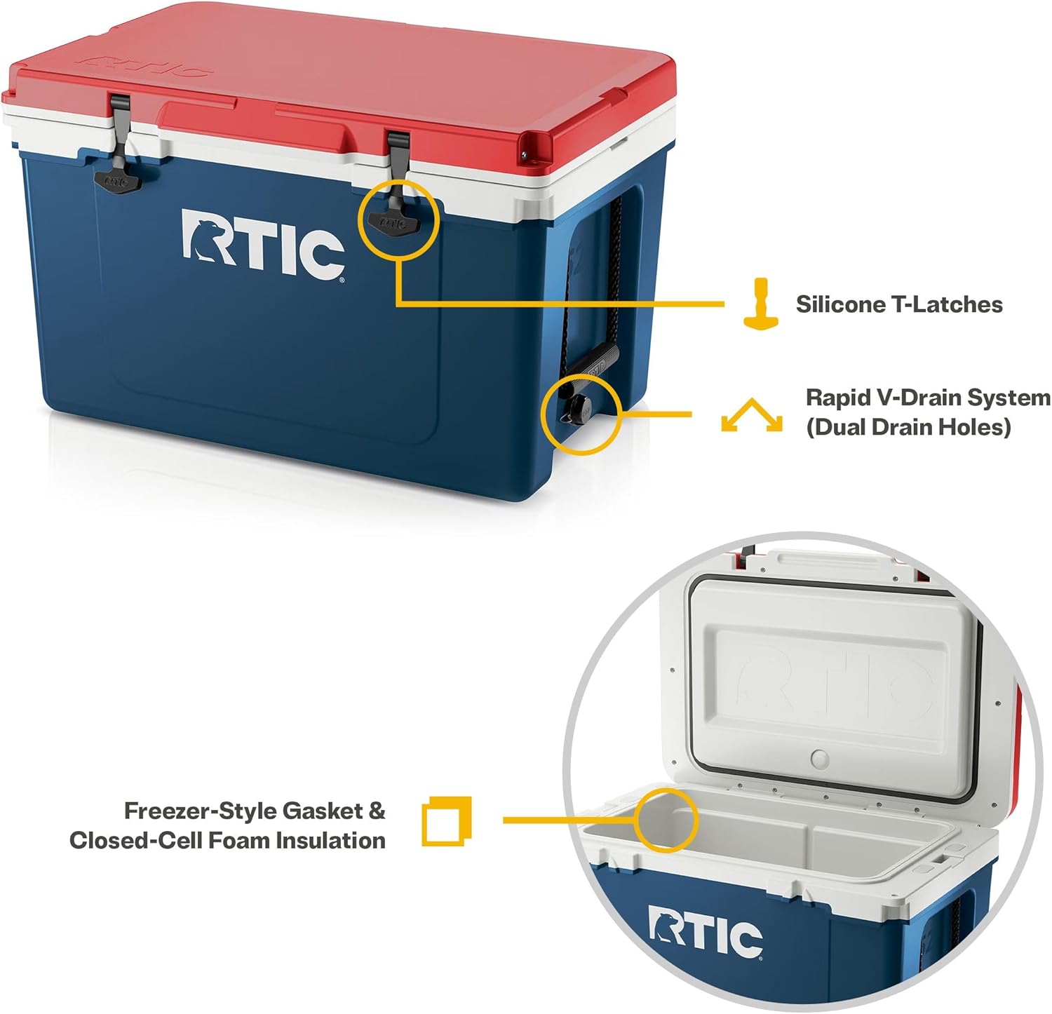 RTIC Ultra-Light Hard Cooler Insulated Portable Ice Chest Box for Beach, Drink, Beverage, Camping, Picnic, Fishing, Boat, Barbecue, 30% Lighter Than Rotomolded Coolers