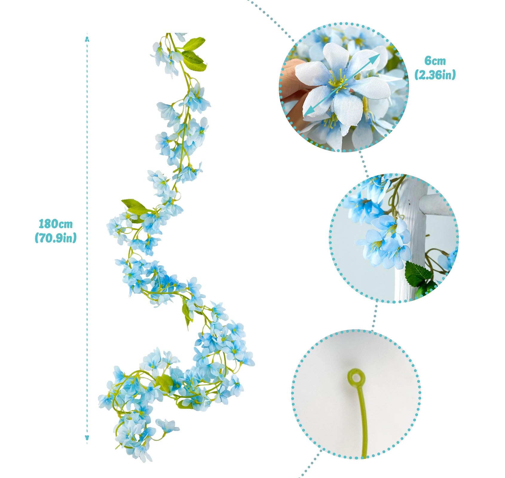 2 pezzi x 235 cm Fiore Artificiale Fiore di Ciliegio Appeso Vigna Ghirlanda Simulazione Pianta Fiore Foglia di Vigna per Recinzione da Giardino (Blu) | Leroy Merlin