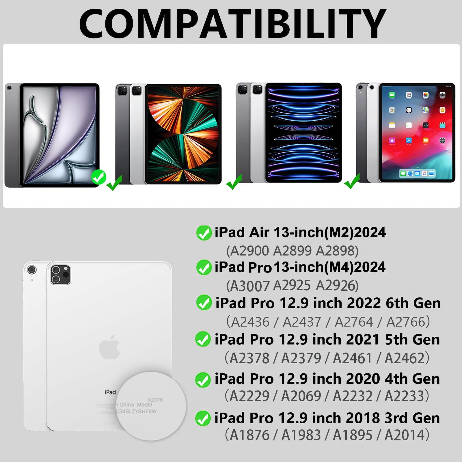 aMZCaSE for iPad Air 13 inch Case with Keyboard(M2/M3), Folio Magnetic Detachable Stand Cover & Pencil Holder for iPad Pro 12.9 Case Keyboard,12.9 inch 6th/5th, Smart Wake/Up, Black