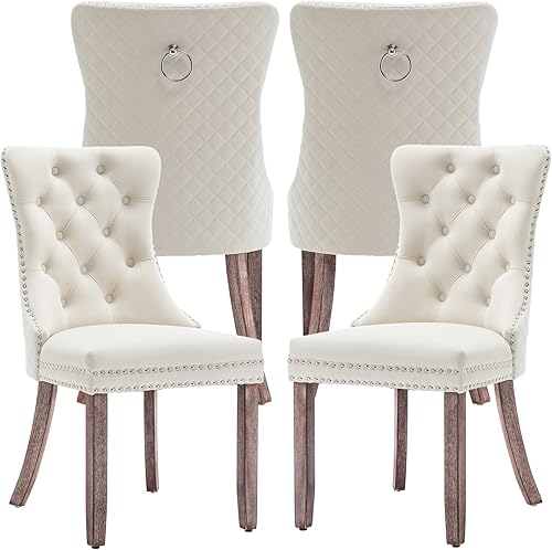 Miniatura 26 de Sillas de Comedor de Cuero Systemkenji Juego de 6, Sillas Tapizadas para Comedor con Adornos de Clavos, Sillas de Comedor Modernas 6, Sillas de