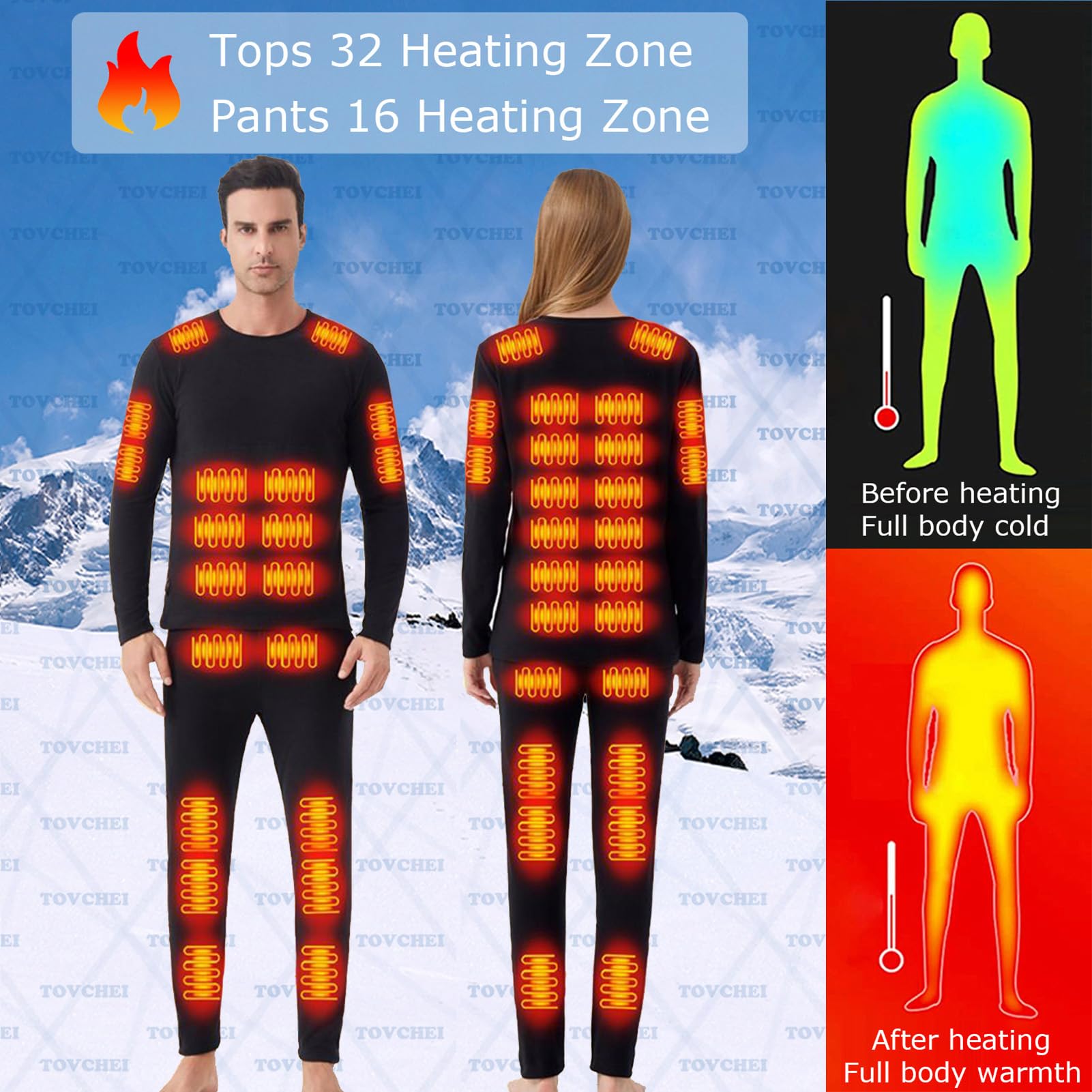 Herren Damen Beheizbare Unterwäsche Oberteil, Elektrische Thermohose, Wärmende Funktionsunterwäsche Mit Fernbedienung Für Den Außenbereich