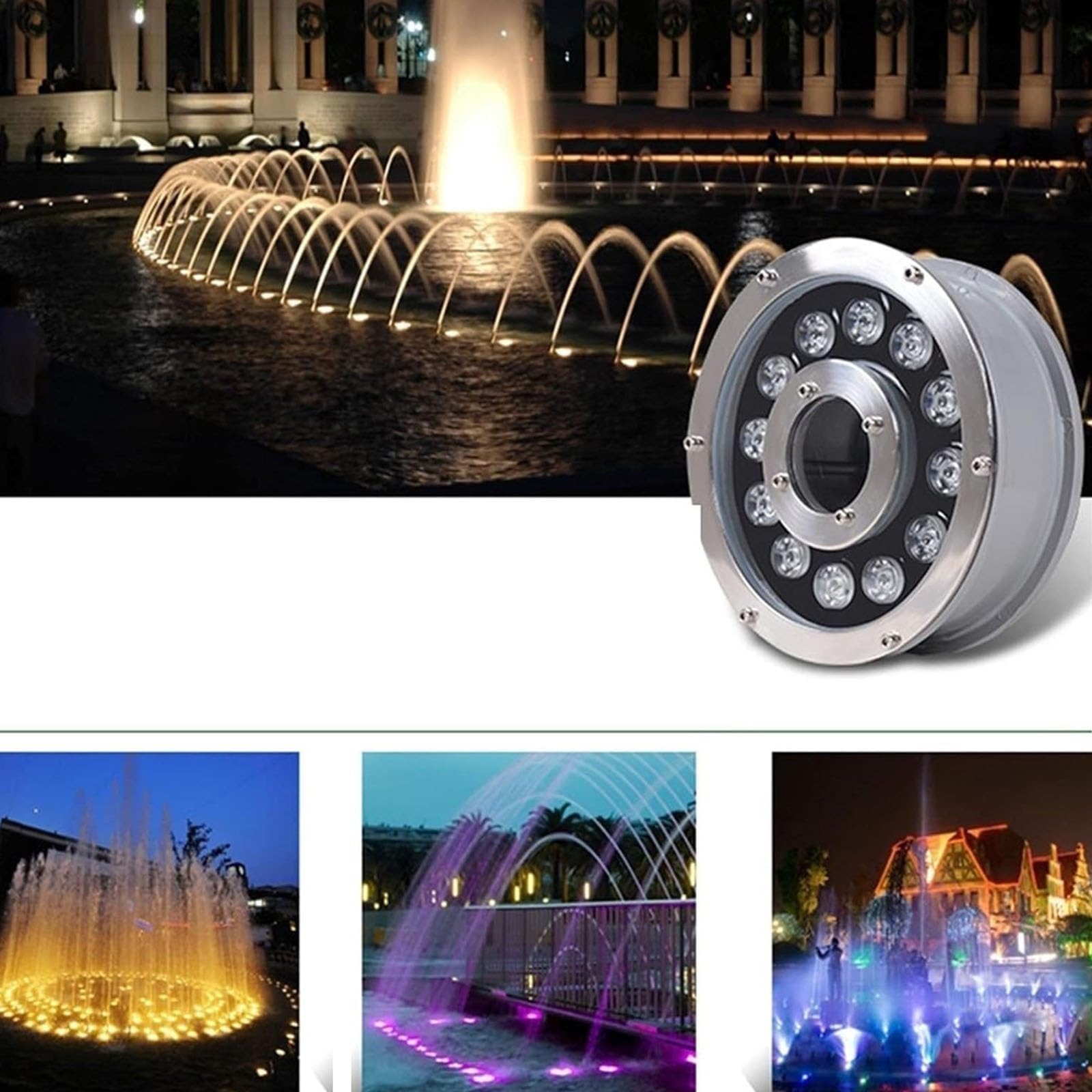 Akozon Lampe Sous-Marine LED RGB Multicolore 10W - Projecteur Étanche AC/DC 12V Avec Télécommande Pour Fontaine, Piscine, Jardin, Étang