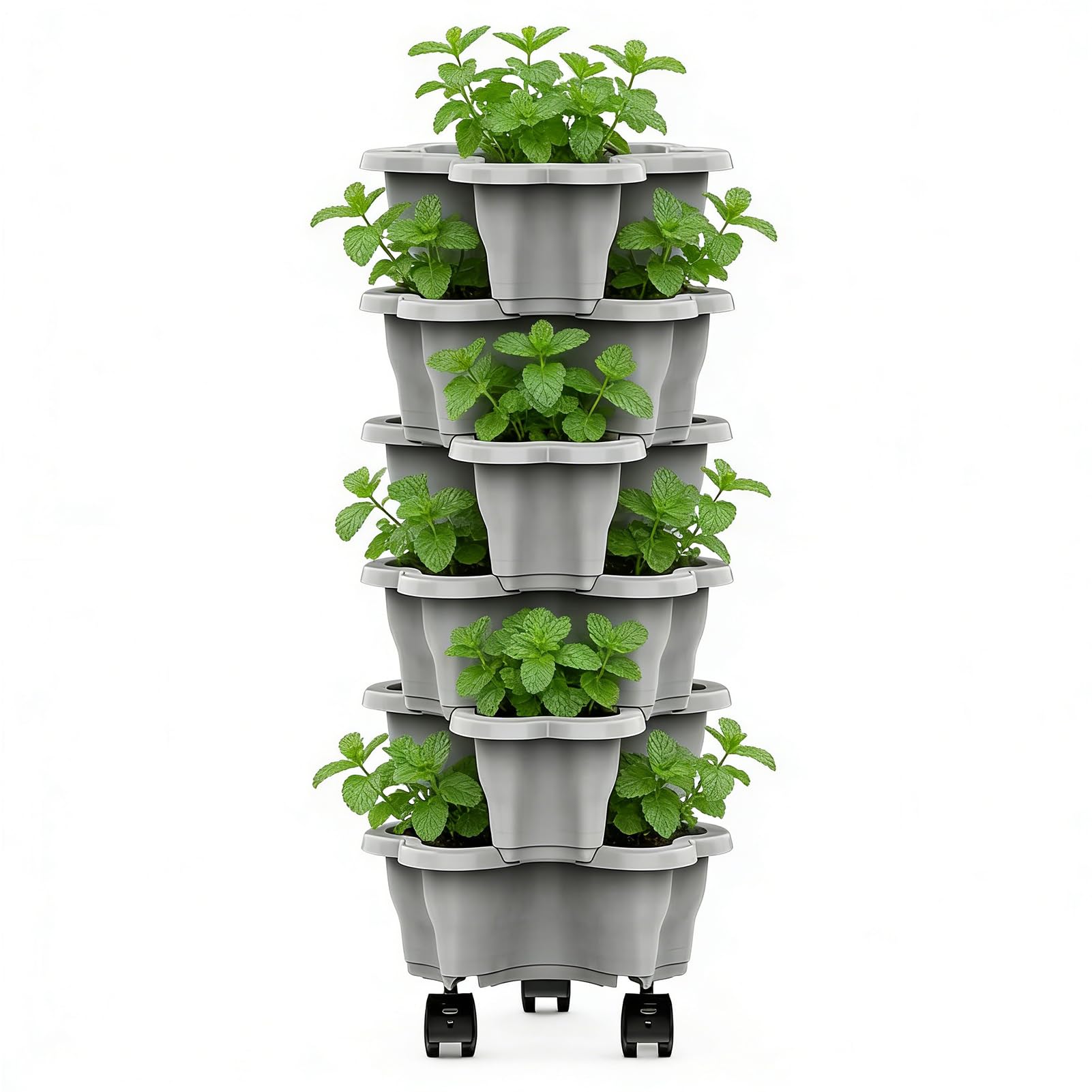 Generico Pianta di fragole - Supporto impilabile a 6 livelli 25x10 cm | Giardino verticale mobile con ruote rotanti - Vasi in ABS | Fioriera verticale - Serra per patio domestico, balcone, interno,