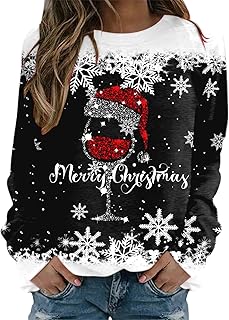 Generic Christmas Jumper for Women UK 2024 Long Sleeve Crewneck Sweatshirts Casual Christmas Sweatshirts Winter Christmas Print Ladies Pullover Tops Fall Graphic Sweaters