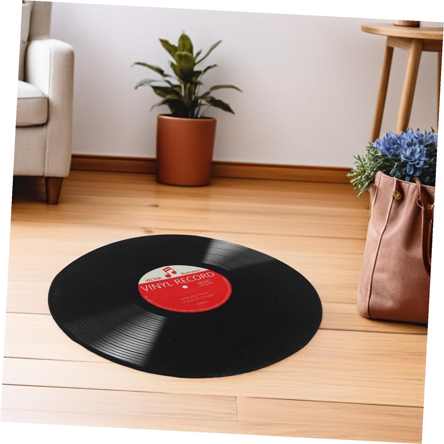 Angoily Schallplatten-Teppich: 60 cm breiter, Rutschfester und fleckenabweisender Teppich – Ästhetischer Schallplatten- für Wohnzimmer, Schlafzimmer und Küche – Pflegeleichte, Trendige runde