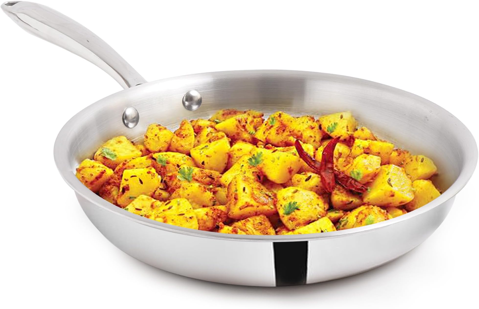 Triply Stainless Steel Fry Pan | Fully Clad 304 Grade | Induction Friendly | No PFOA Coating (Diameter: 27.8 cm/ 11 Inch, 1.1 kg, 2.4 L)
