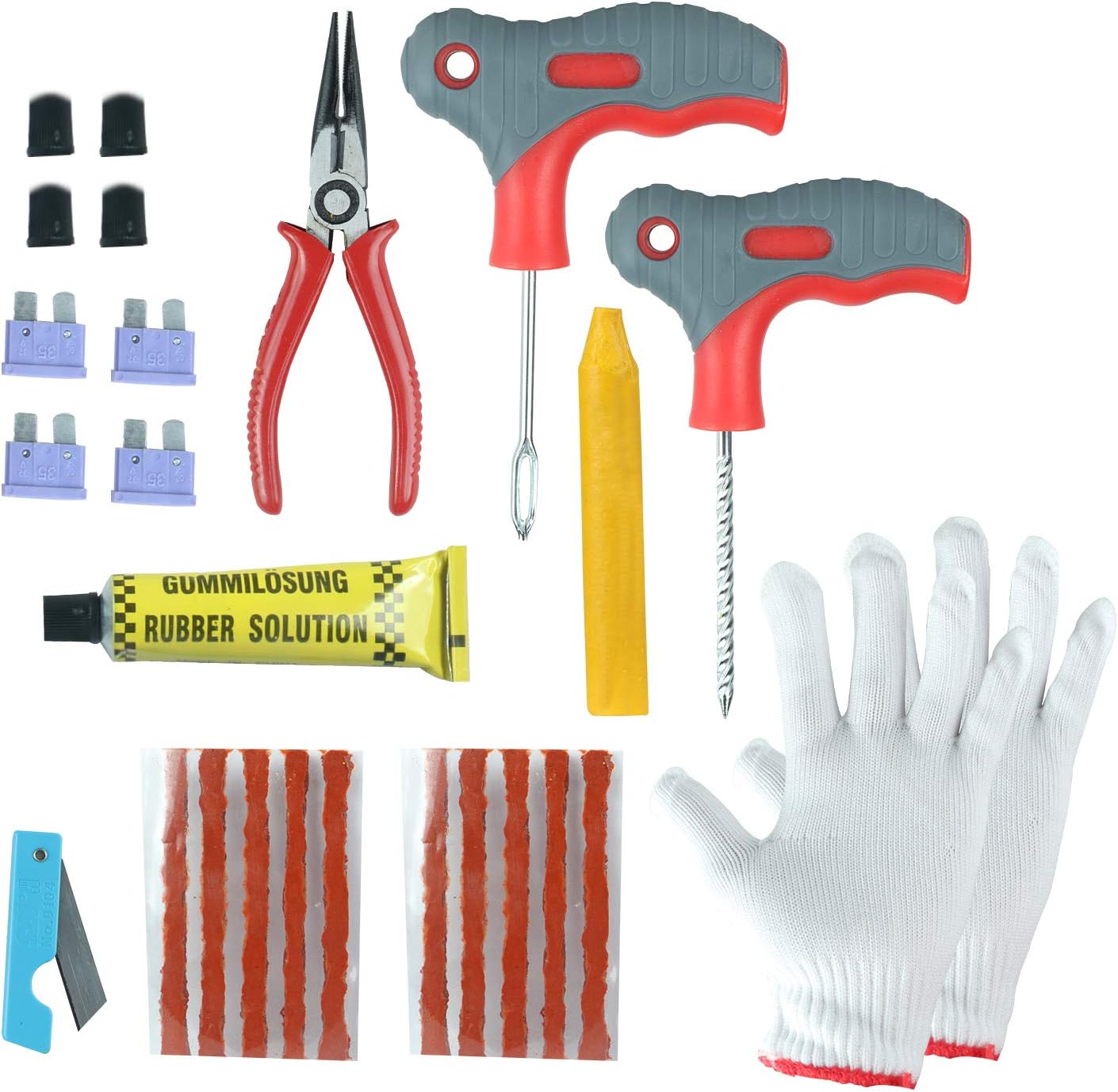 TIREWELL TW-5008 10-in-1 Universal Tubeless Tyre Puncture Kit with Storage Box, Emergency Flat Tire Repair Patch Tool Bag for Car, Bike, SUV, & Motorcycle