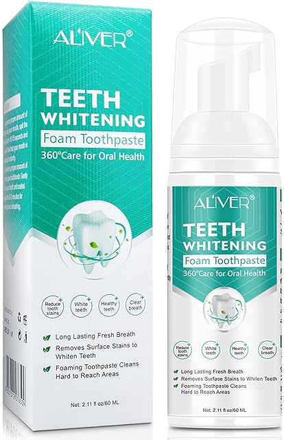 Teeth Whitening Foam Toothpaste, 2 in 1 Sensitivity Relief and Whitening Toothpaste, Ultra-fine Mousse Foam Deeply Cleaning Whitening Toothpastes Stain Removal, Natural Mouth Wash Water (60ml)