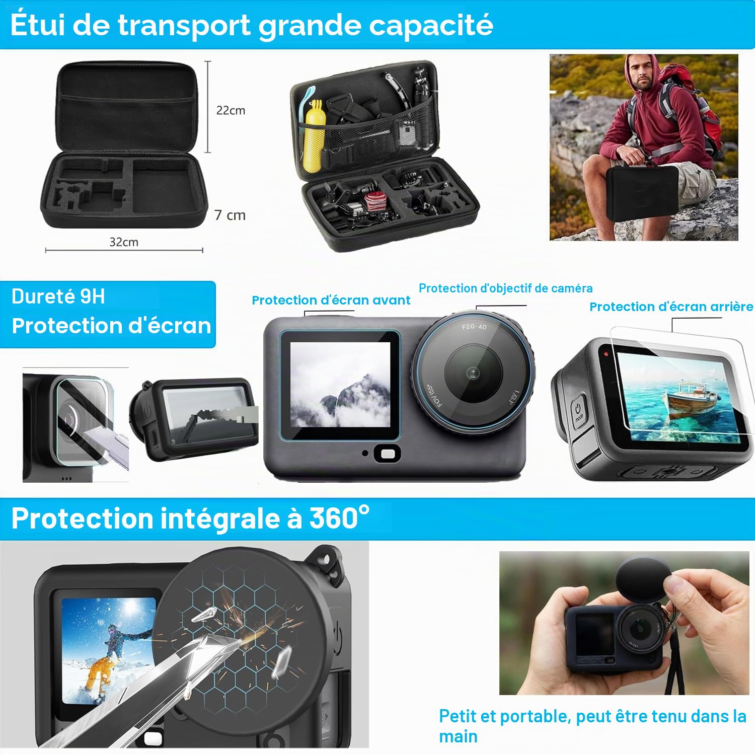 Accessoires pour DJI Osmo Action 5 Pro/4/3, boîtier étanche Saprdii, protection d'écran, filtre accessoires de plongée, support vélo pour selfie stick, supports pour poitrine/tête/guidon