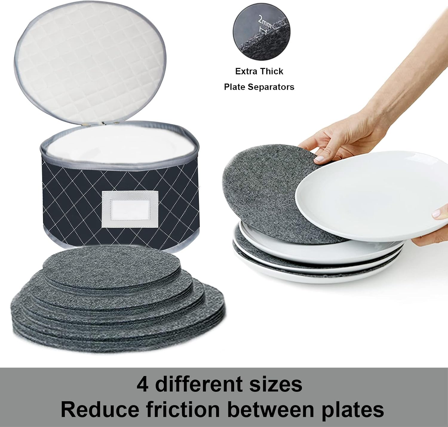 China Dinnerware Storage Containers - Stemware,Dish,Mug Storage Cases - Hard Shell Quilted Protector Box Bins Stackable with Divider,Lid,Felt Separators for Cups,Plates,Wine Glasses Moving,RV,Set of 6