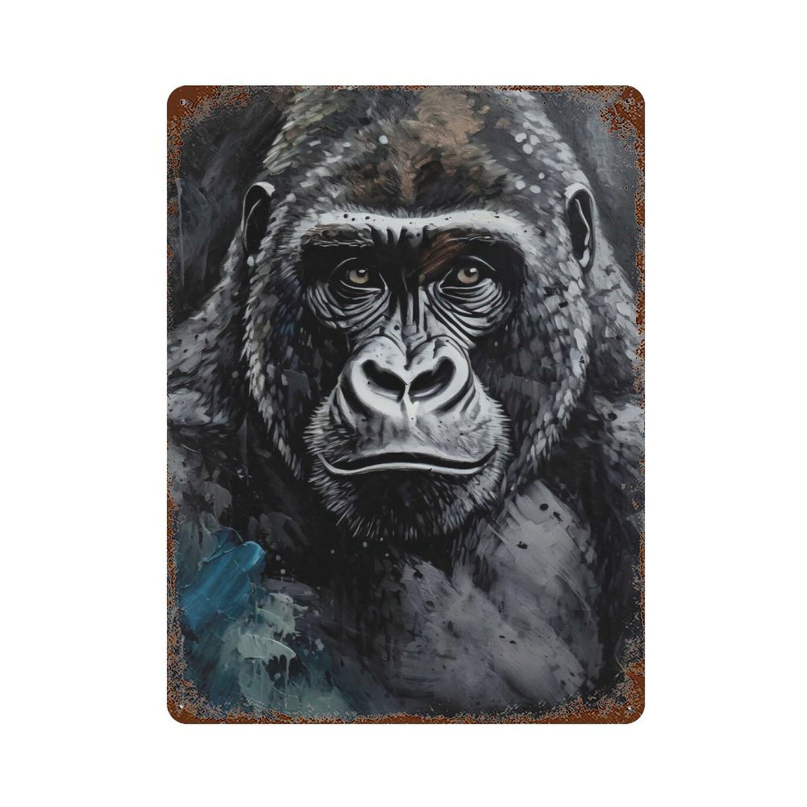 Distressed Metal Wall Sign Oil Painted Gorilla 15.7"x11.8", Decorative Metal Wall Art for Farmhouse, Kitchen And Entryway Decor