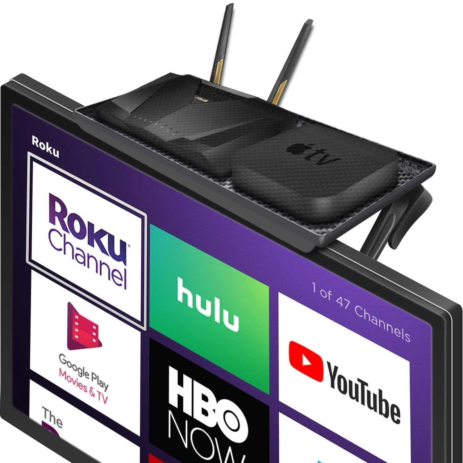 TV/PC Top Shelf Mount, Adjustable Monitor Top Shelf Wide Platform Screen Storage Bracket, TV Mounted Shelf for Routers, Cable Boxes, Games Consoles, DVD Player and Remote - 11.8 x 4.7 Inch