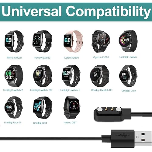 Miniatura 3 de 2 cargadores universales de reloj inteligente, cable de carga USB magnético de 2 pines de 0.112 in, cable de carga de repuesto compatible con