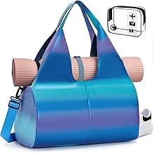 BAGZY Sac de Sport de Couleur Dégradée, Imperméable Avec Compartiment Humide et à Chaussures, Pour Yoga, Gym, Weekend, Piscine - Bleu