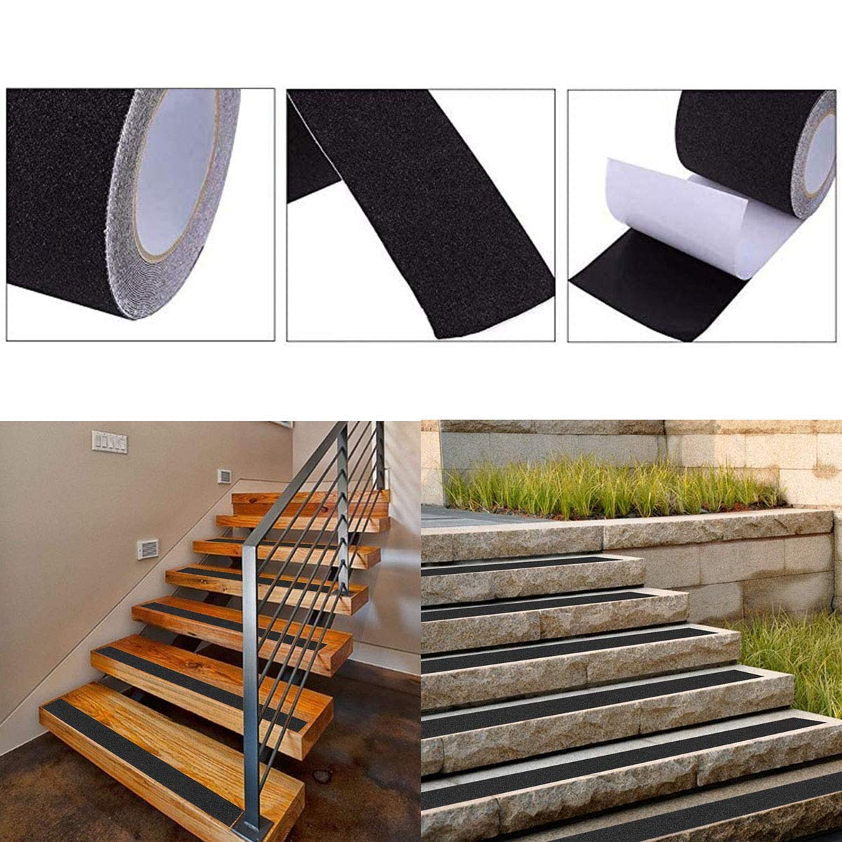 2 Rollos negro 5 cm x 10m Cinta adhesiva Antideslizante, Cinta Adhesiva Antideslizante Negro, fuerte Seguridad Adhesiva para Uso en interiores y Exteriores, Mejor Agarre, Fricción, Seguridad