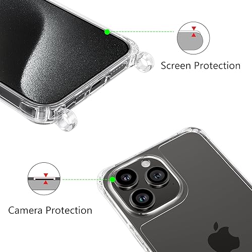 Miniatura 6 de ZTOFERA Compatible con iPhone 15 Pro, funda transparente con cordón ajustable, TPU suave y delgada, a prueba de golpes, funda protectora cruzada