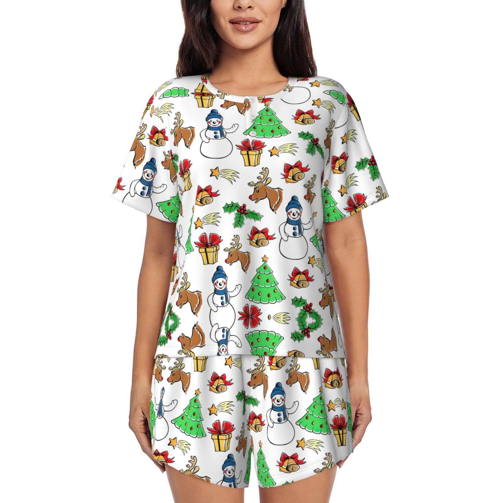 Pijama de mujer de 2 piezas con pantalón estampado conjunto de ropa de dormir Merry Christmas 8