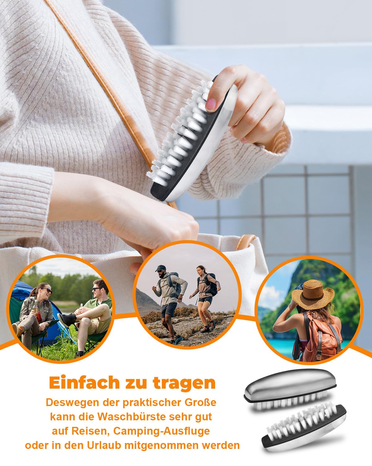 UCEC 4 x spazzole per unghie, in acciaio inox, spazzola per il lavaggio a mano, spazzola per unghie, setole dure e morbide, spazzola per unghie, efficace eliminazione degli odori, spazzola a mano per