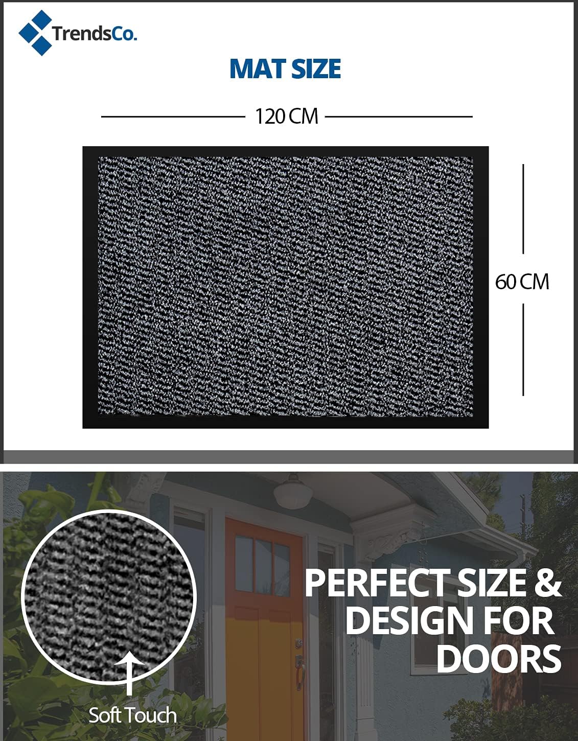 Trendsco, Dirt Trapper Door Mat Indoor & Outdoor, Non Slip Rubber Backing Carpet and Floor Mat for Home Kitchen & Office - Image 3