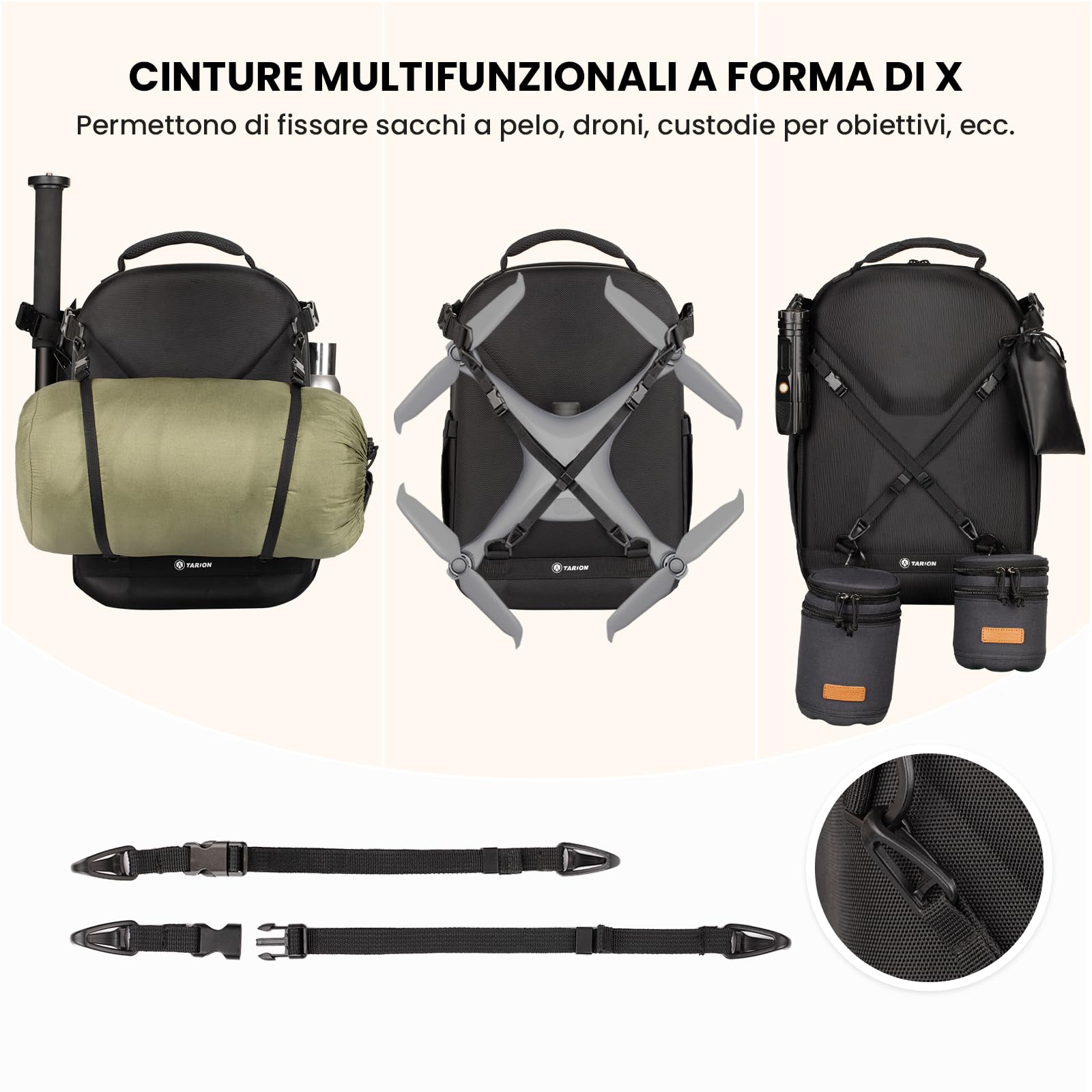 TARION Zaino per fotocamera, zaino fotografico con guscio rigido, borsa per fotocamera con scomparto per laptop da 15" e copertura antipioggia, zaino per droni DSLR SLR fotocamere accessori