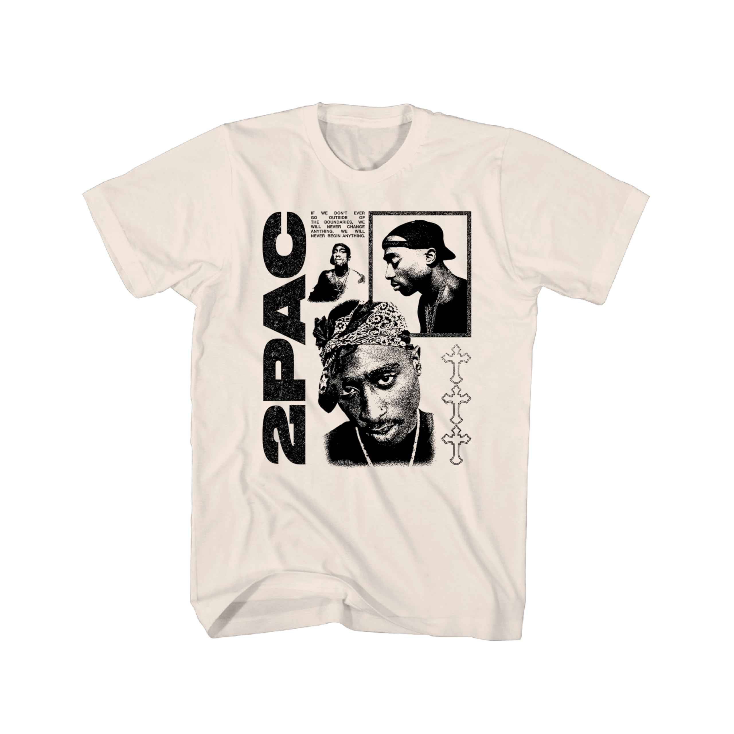 2Pac T Shirt Tupac Shakur Photos Quote Adult Tan Short Sleeve 90s