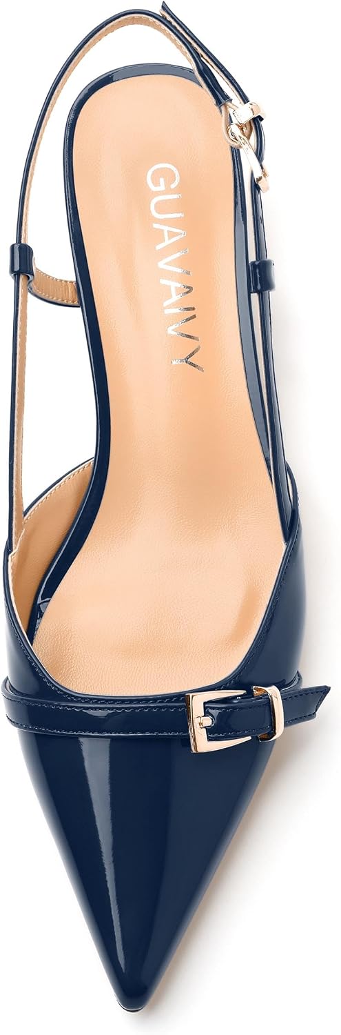 Women's Pumps, Closed Pointed Toe Slingback Heels, Ankle Strap Buckle Fashion Kitten Heel Shoes for Women Dress Party Wedding