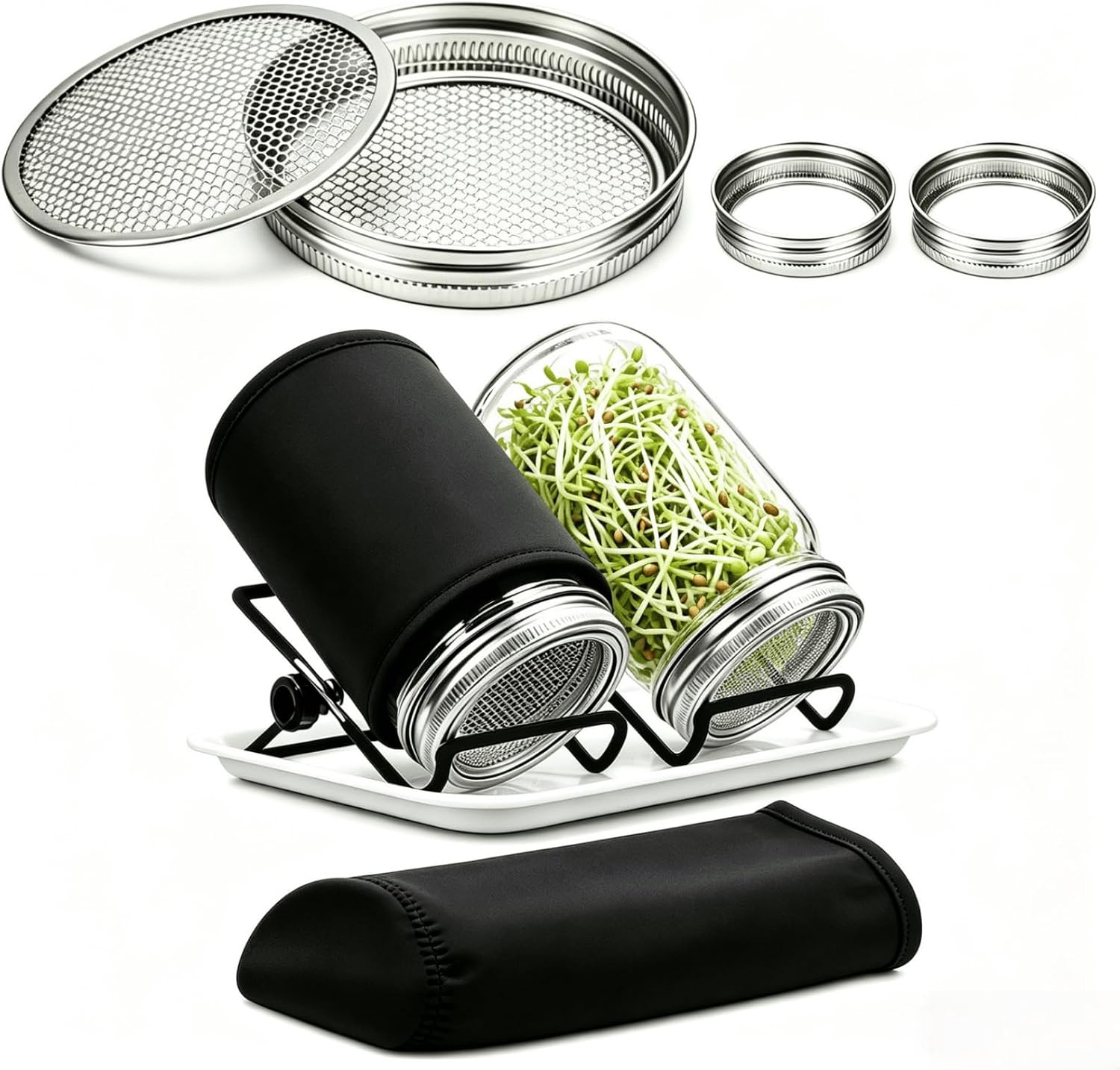 Lanxiu Sprouting Jar Kit, 2PCS Wide Mouth Mason Jars with Sprout Lids