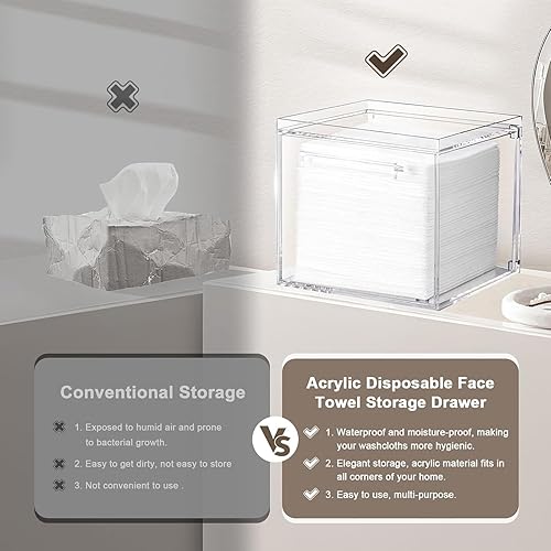 Miniatura 5 de Pilipane Caja de almacenamiento para toallas faciales, contenedor de acrílico para toallas faciales con cajón para tocador de baño