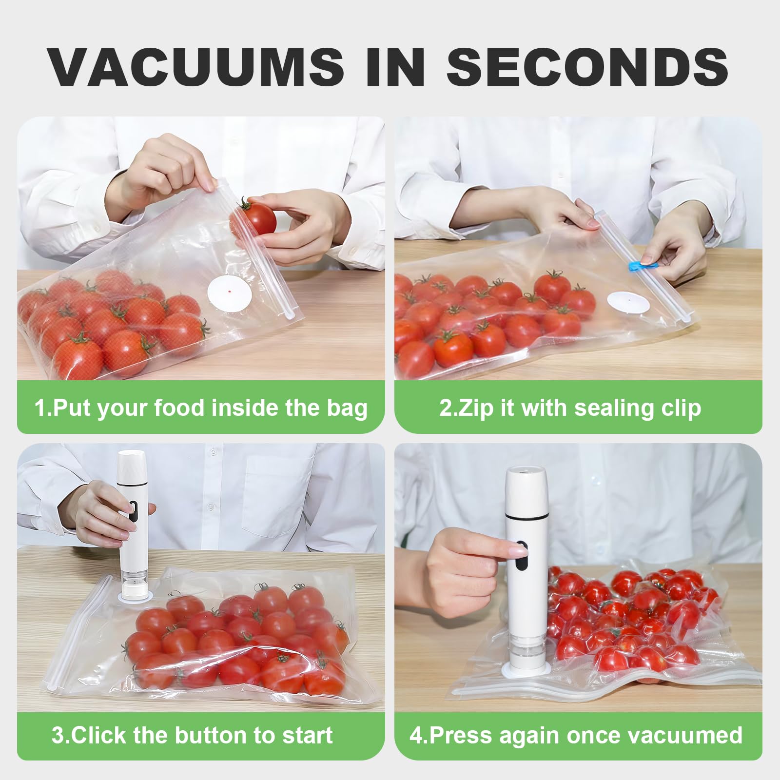 pratica macchina sottovuoto compatta con serbatoio d'acqua, saldatrice per alimenti con 15 sacchetti riutilizzabili, ricarica USB, freschezza garantita