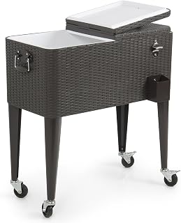 BELLEZE 80QT Portable Rolling Cooler Ice Chest Cool Soda Beverage Party, Rattan