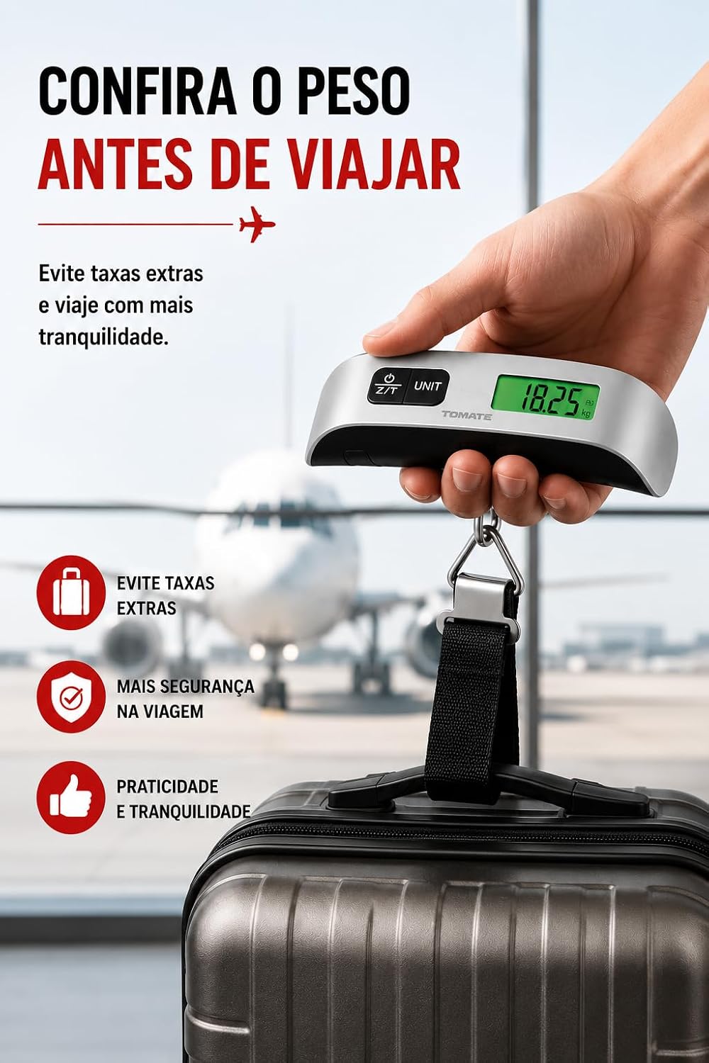 Balança Digital para Bagagem Portátil até mala 50 kg.
