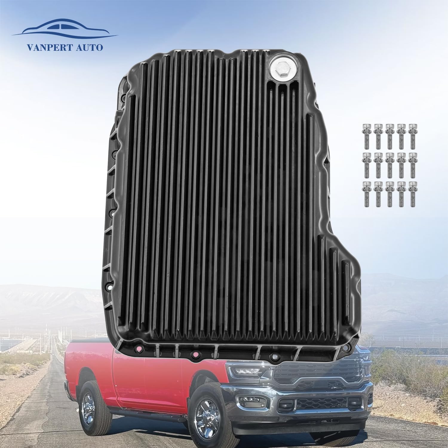 228052120 Heavy Duty Black Transmission Pan Compatible with Dodge Ram 2500/3500 68RFE 6.7L Cummins 2007-2025