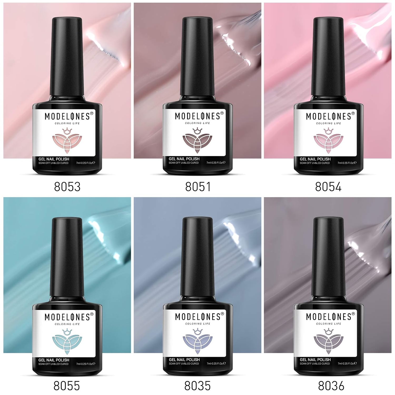 Modelones Nail Gel Polish Kit with U V Light 6 Colors Fall-Winter 7ML Gel Nail Polish All-in-One Manicure Kit with Portable Mini Nail Dryer Lamp，Base Coat and Top Coat Nail Tools Salon DIY Gift
