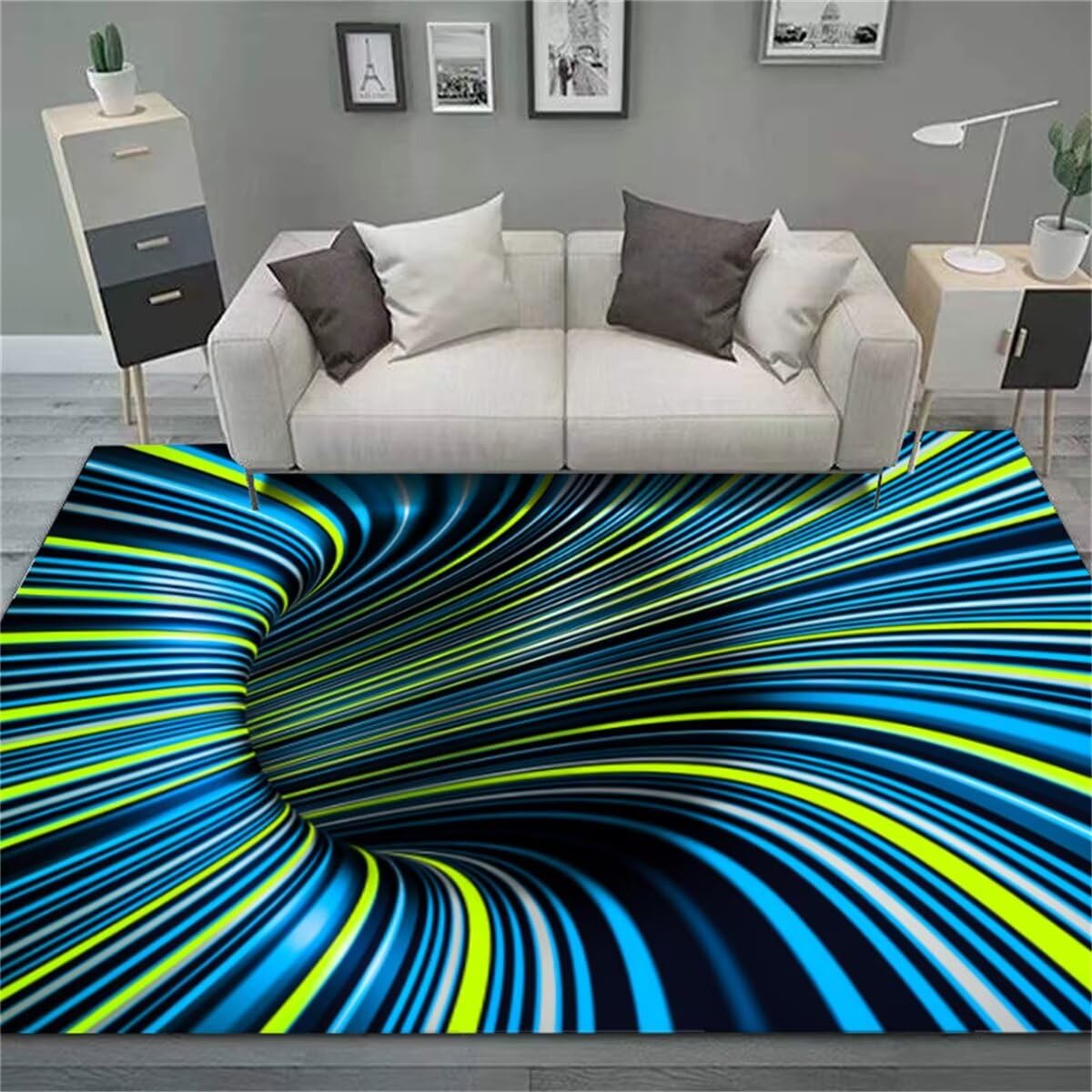 Moquette chambre et tapis de salon abstrait à rayures sarcelle 180X250CM lavable