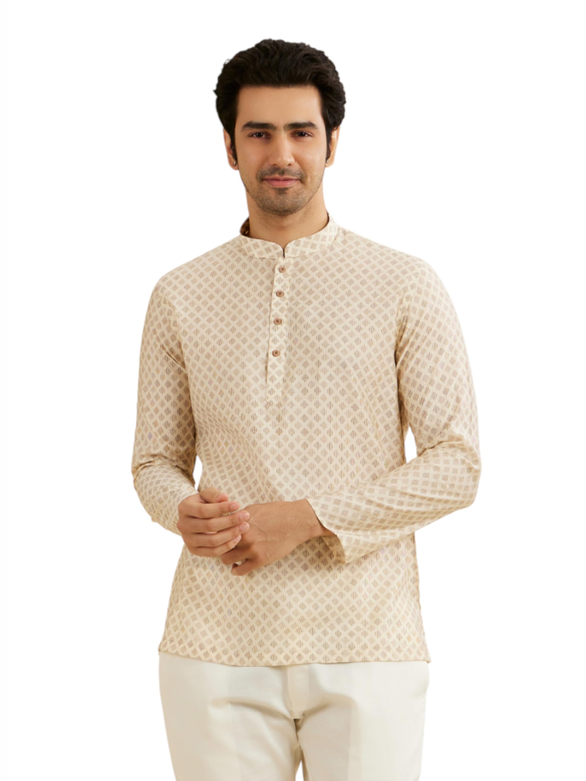 manyavar Men's Viscose Blend Digital Print Short Kurta (1pc)-picture-12