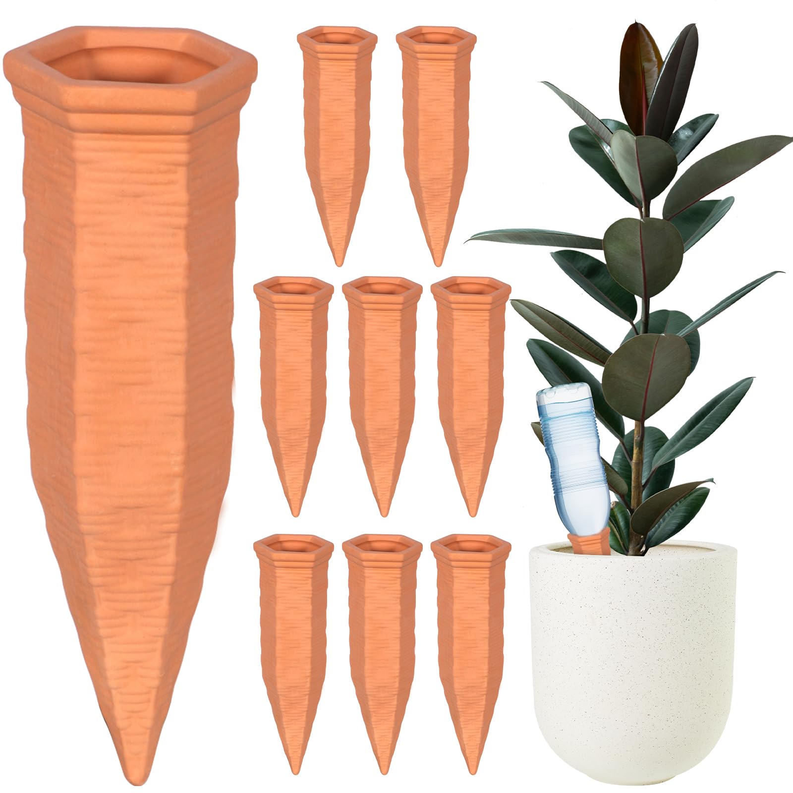 8 Coni Irrigazione In Argilla Per Piante | Palline Terracotta Autoirriganti | Dispositivo Per Innaffiare Durante Le Vacanze | Picchetto Per Bottiglie - 2