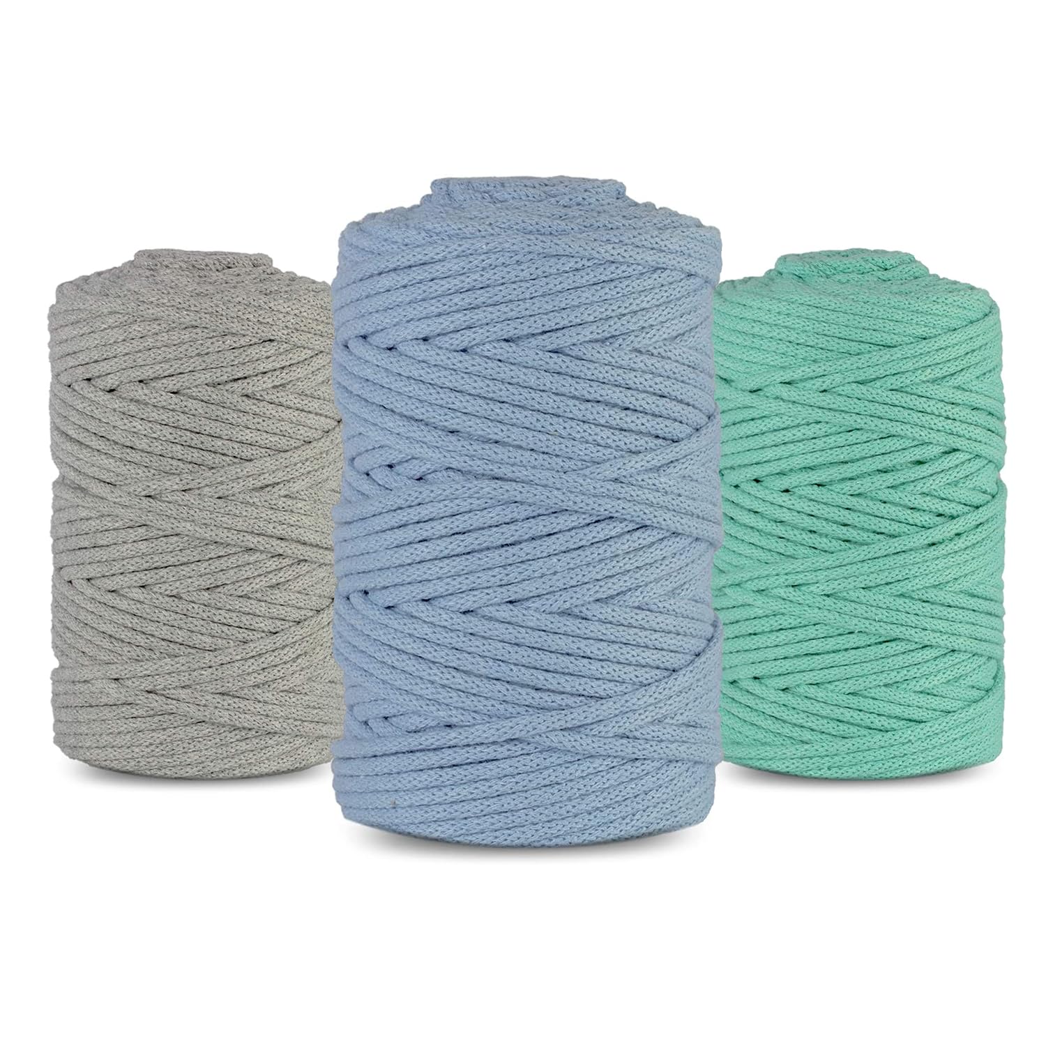 Netuno 1x Macrame Cord Braided Macramé Yarn Anthracite Grey Light Blue Celadon 5 mm x 100 m 0,2 inch x 3 937 inch Natural Twine String Cotton Cord Ideal Project Hanging Baskets DIY Handbags Decoration