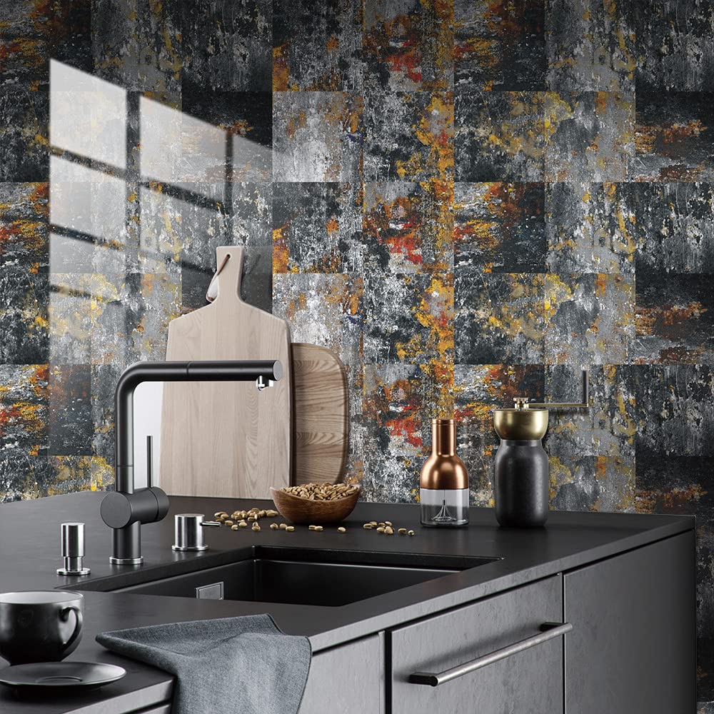 10 Pezzi Pellicole Adesive Per Mobili E Pareti, Hiser Impermeabile Mosaico Marmo Stile Adesivo Da Parete Formato Autoadesivo Rotoli Carta Per Cucina Bagno Casa Decorativo (Bronzing,20x20cm - 13