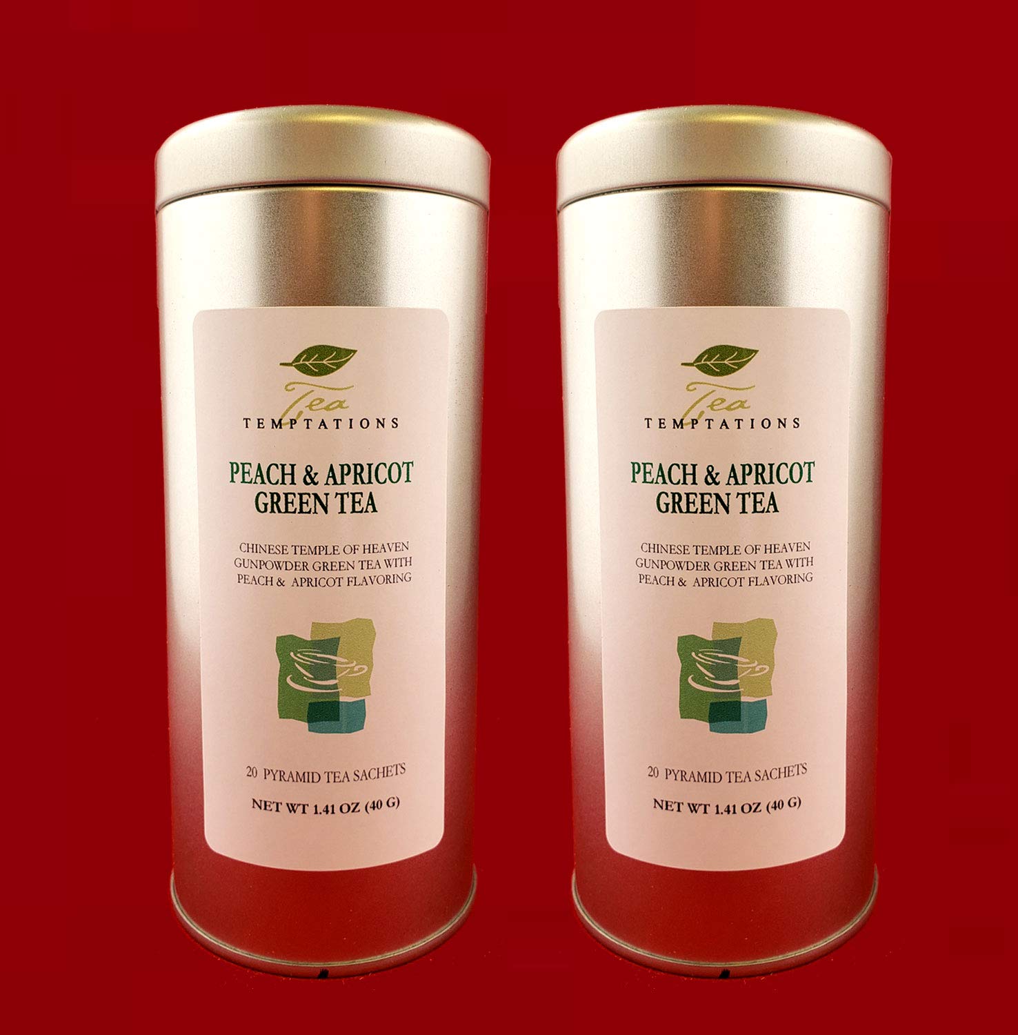 Peach and Apricot Green Tea in Pyramid Sachets (2 Pkg Bundle)