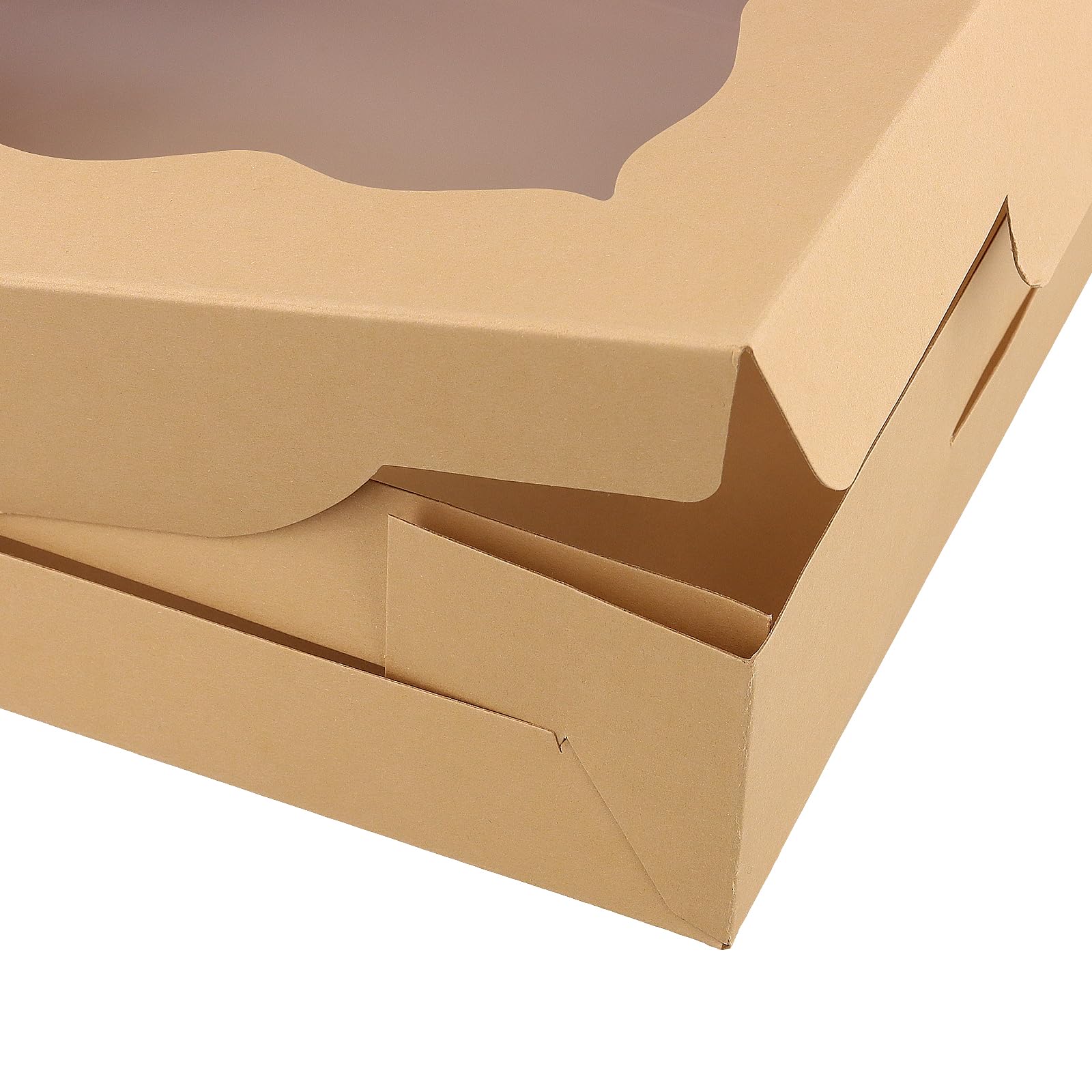 Paquete de 50 cajas cuadradas de papel kraft para panadería de 10 x 10 x 2.5 pulgadas con ventana transparente, cajas grandes para tartas, cajas planas marrones para pasteles