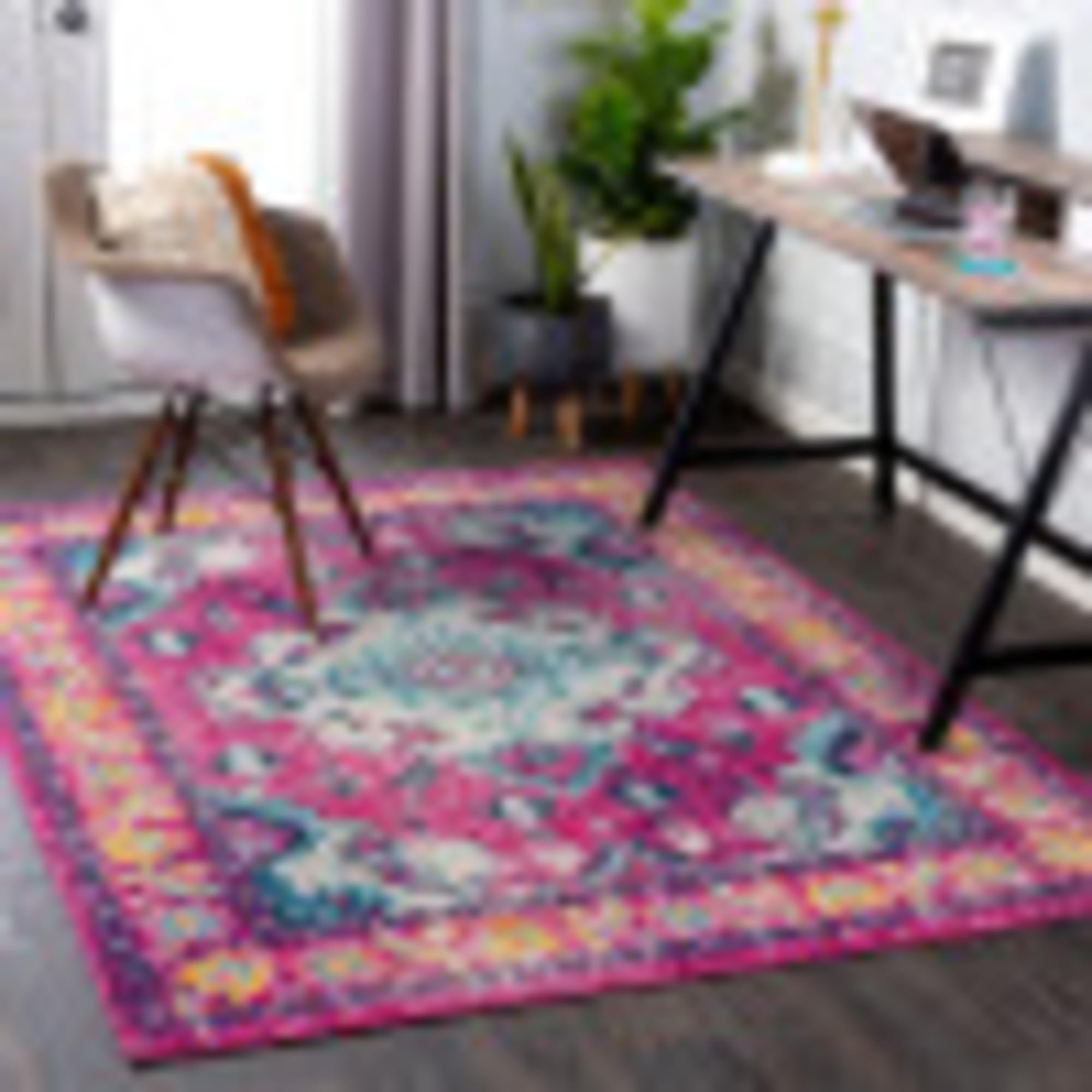 Livabliss Adity Tazrouk Vintage - Area s Living Room 200x275 cm, Dining Floor, Kitchen, Traditional Multicoloured Boho, Easy Care Pile, Bohemian Large, Fuchsia, Blue, Orange, Beige