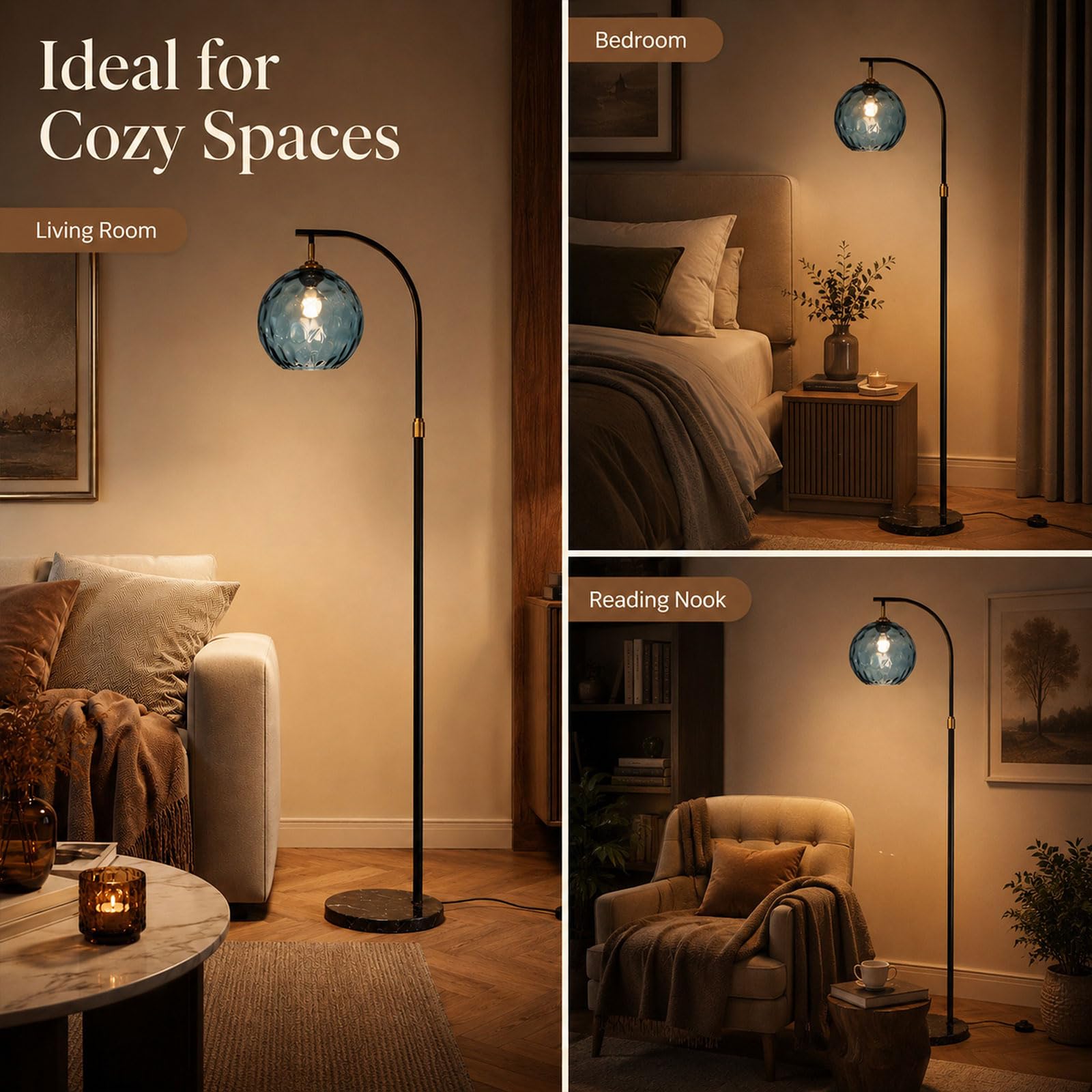 Lampada Da Terra Ad Arco Nordico, Lampada Da Terra In Vetro A Globo, Base In Marmo, Con LED E27, Dimmerabile, Altezza Regolabile, Lampada Alta Per Soggiorno, Camera Da Letto, Studio