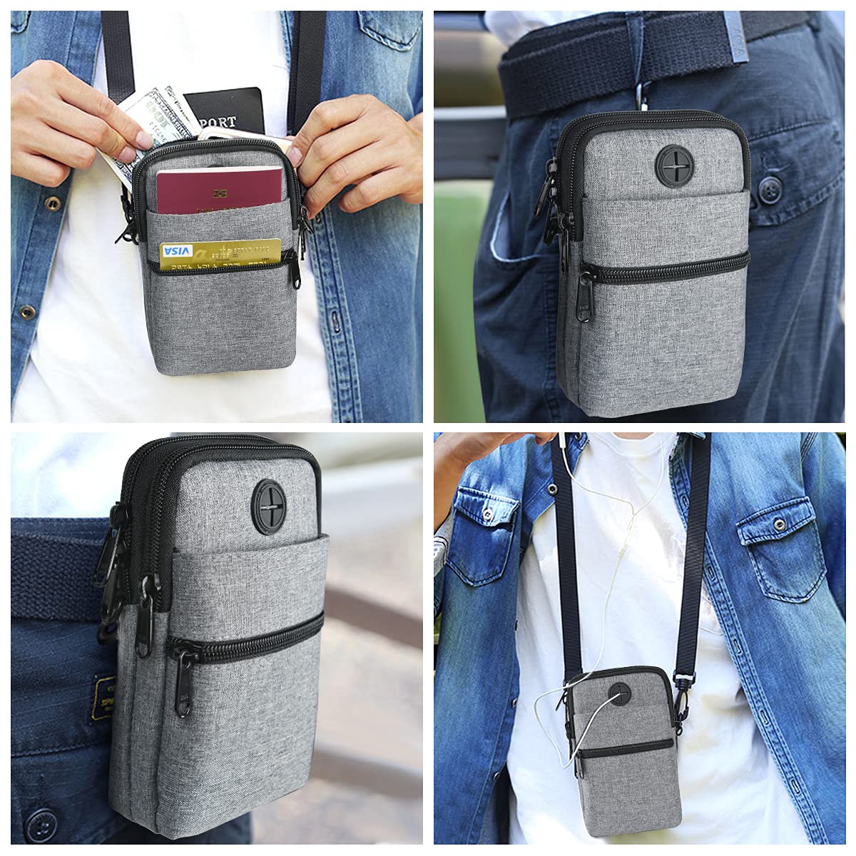flintronic Torba na telefon komórkowy, torba na ramię, 3-warstwowa mini torebka, wodoszczelna torba na telefon komórkowy, pęk kluczy, etui ochronne na paszport, do biegania na świeżym powietrzu
